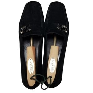 STEWART WEITZMAN Black Suede Rhinestone Loafer 8.5